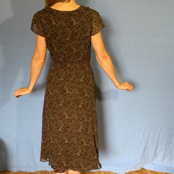 LK BENNETT dress size 6 US brown 100% silk calf length - Picture 6 of 14